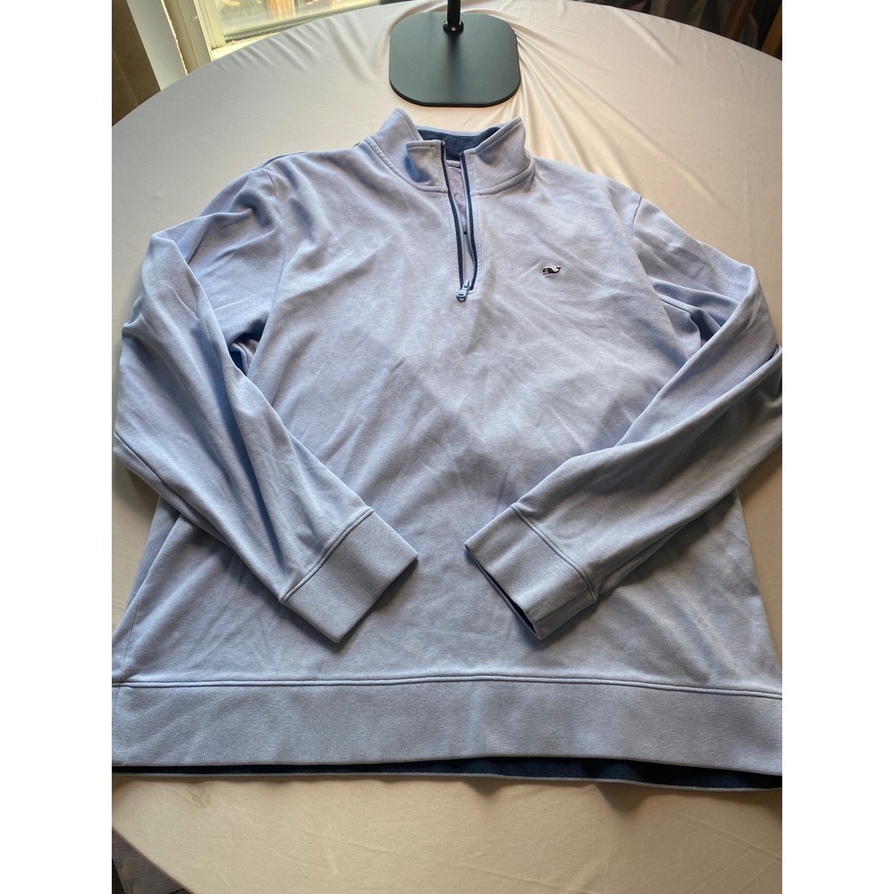 Vineyard Vines Mens XL Light Blue Heathered Quarter Zip Pullover Sweater Whale